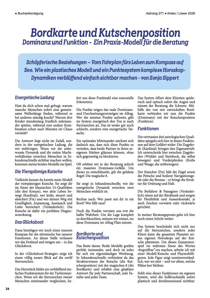 Astrolog Nr. 271, Seite 24: der Artikel Bordkarte und Kutschenposition